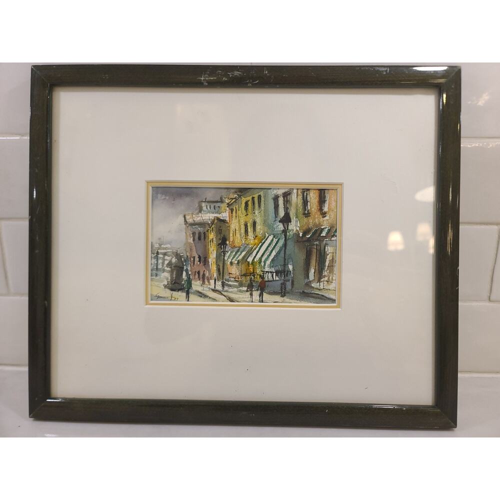 Yvan Genest Signed Watercolor Paris Street Scenes Pair Aquarelles Framed Gallery